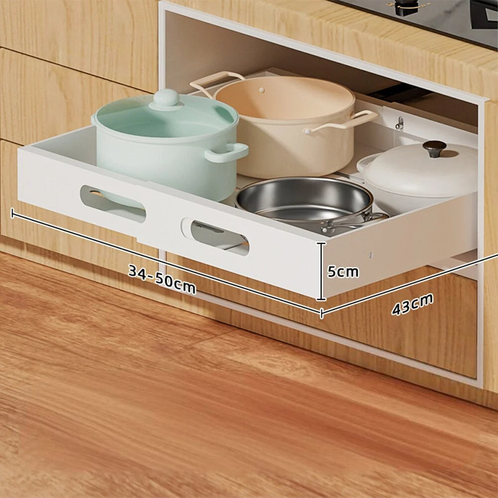 Slide Out Cabinet Organizer Kitchen Telescopic Drawer, Extendable Kitchen Storage Shelf Basket Drawer Slide Out Organizer
