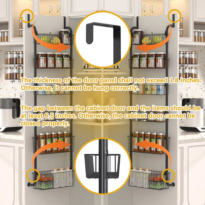 6-Tier Over the Door Pantry Organizer, Metal Pantry Organization and Storage with 6 Baskets, Heavy-Duty Back of Door Spice Rack