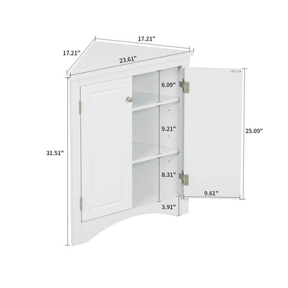 Modern Stylish Triangle Corner Storage Cabinet with Two Adjustable Internal Shelves