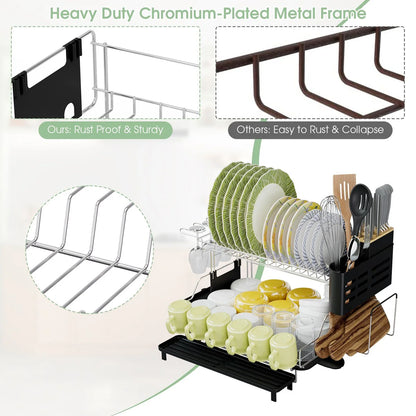 2-Tier Detachable Dish Drying Rack with Cutlery Holder