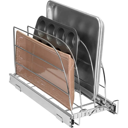Hold N Storage Pull Out Bakeware Organizer 8.5” W x 21” L x 10.63” H Heavy Duty, Chrome