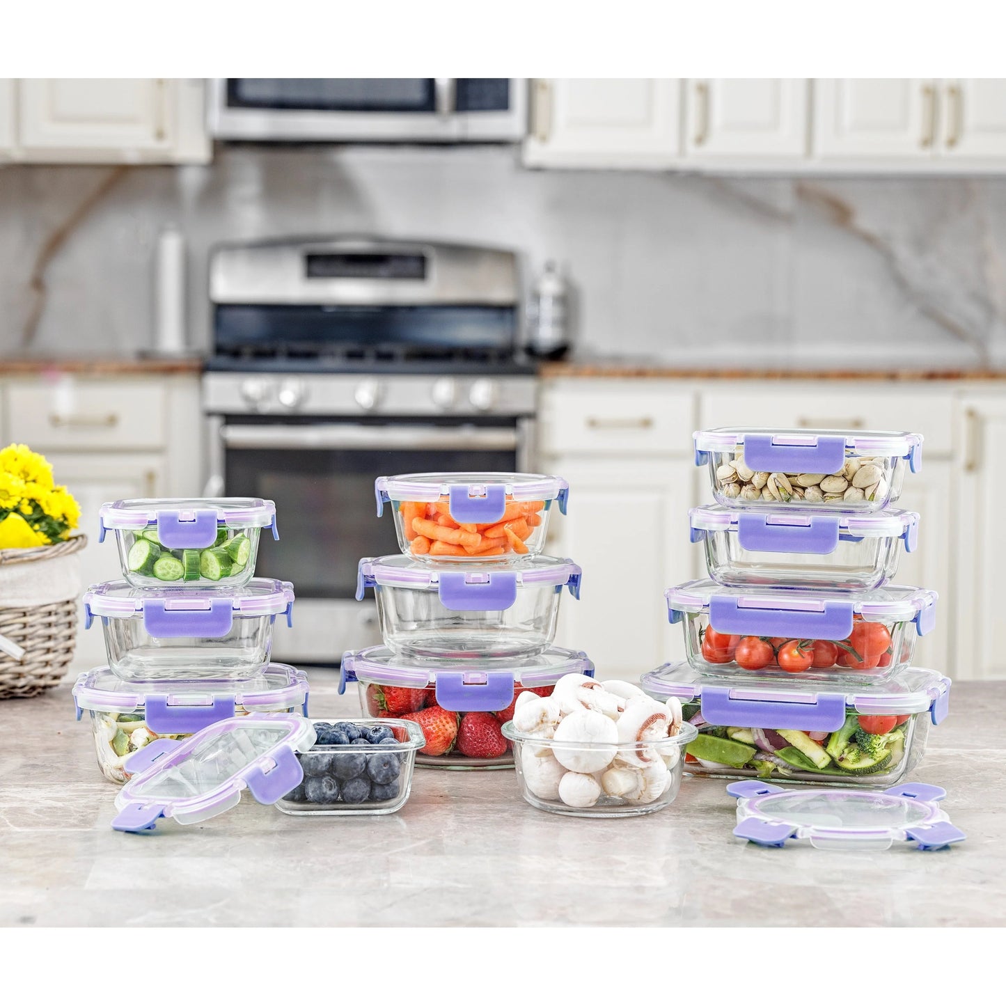 JoyFul 24 Piece Glass Food Storage Containers Set with Airtight Lids