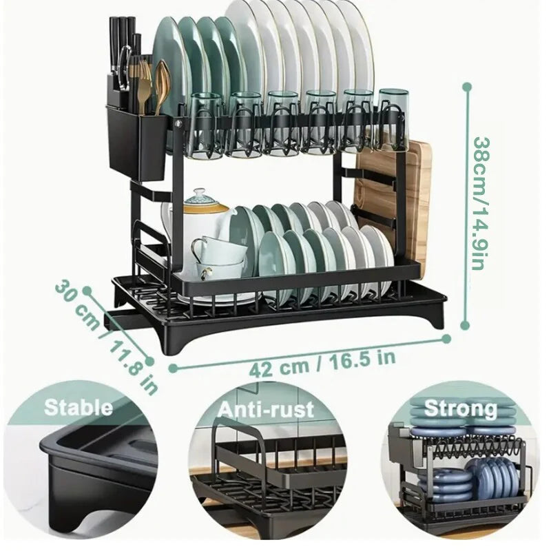 Collapsible 2 Tier Dish Drying Rack For Kitchen Counter