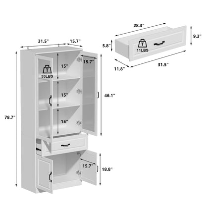 78.7"Modular White Curio Bookcase Cabinet w/Glass Doors Buffet Display