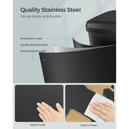 SONGMICS Kitchen Trash Can, 13-Gallon Stainless Steel Garbage Can, with Stay-Open Lid and Step-on Pedal, Soft Closure