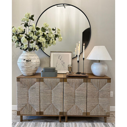 Nathan James Beacon Wood Accent Cabinet with Seagrass Doors and Adjustable Shelf