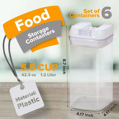 Cheer Collection Set of 6 Uniform Size Airtight Food Storage Containers