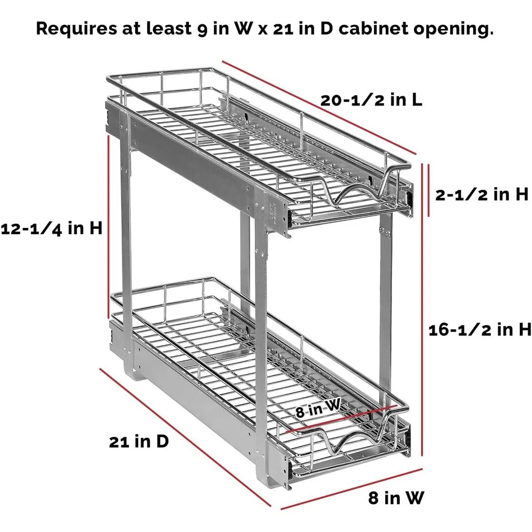 Hold N’ Storage Pull Out Cabinet Organizer 2 Tier – Heavy Duty Metal with Lifetime Limited Warranty - Anti Rust Chrome Finish