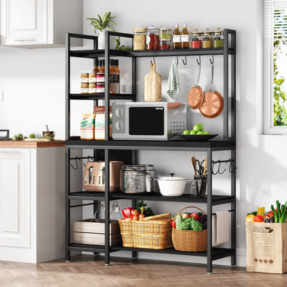 43 inch Kitchen Bakers Rack with Microwave Stand 5-Tier Kitchen Utility Storage Shelf Rack and10 Hooks for Kitchen Living Room