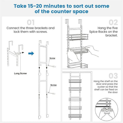 Adjustable 5-Tier Over the Door Pantry Organizer - 4.72"D x 11.81"W x 49.21"H