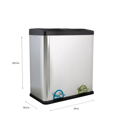 Organize It All 60 Liter 2 Compartment Stainless Recycle Bin