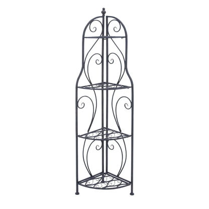 Metal Scroll Indoor Outdoor Arched Tall Folding Corner 4 Shelf Bakers Rack - Black - Roche River Decor