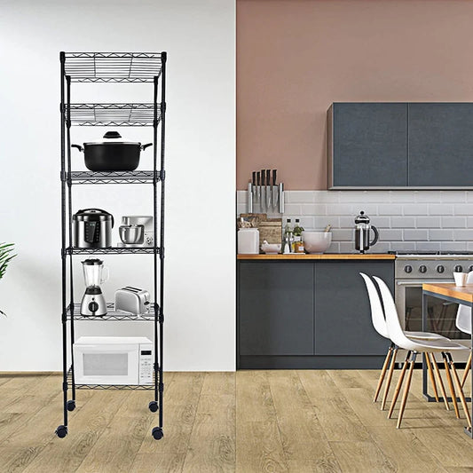 6-Tier Steel Wire Shelving with Wheels Adjustable Storage Units