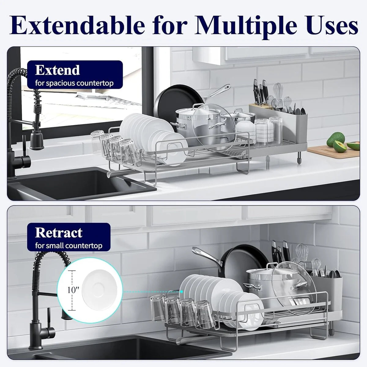 26.7'' Kitsure Large Dish Drying Rack - Extendable Dish Rack