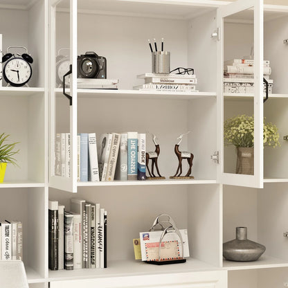 78.7"Modular White Curio Bookcase Cabinet w/Glass Doors Buffet Display