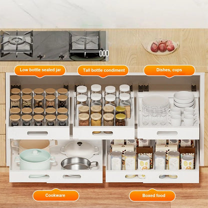 Slide Out Cabinet Organizer Kitchen Telescopic Drawer, Extendable Kitchen Storage Shelf Basket Drawer Slide Out Organizer