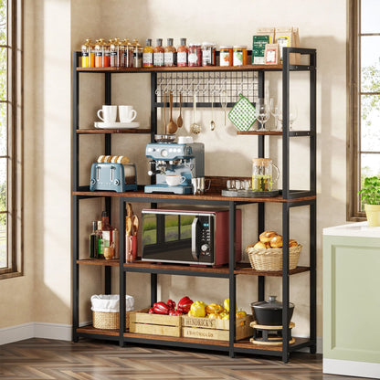 5-Tier Large Kitchen Bakers Rack, 55" Storage Shelf with 11 Hooks