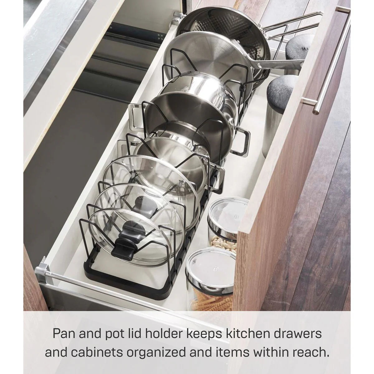 Yamazaki Home Adjustable Pot Lid Organizer, Steel - L 7.87 x W 17.72 x H 6.89 inches