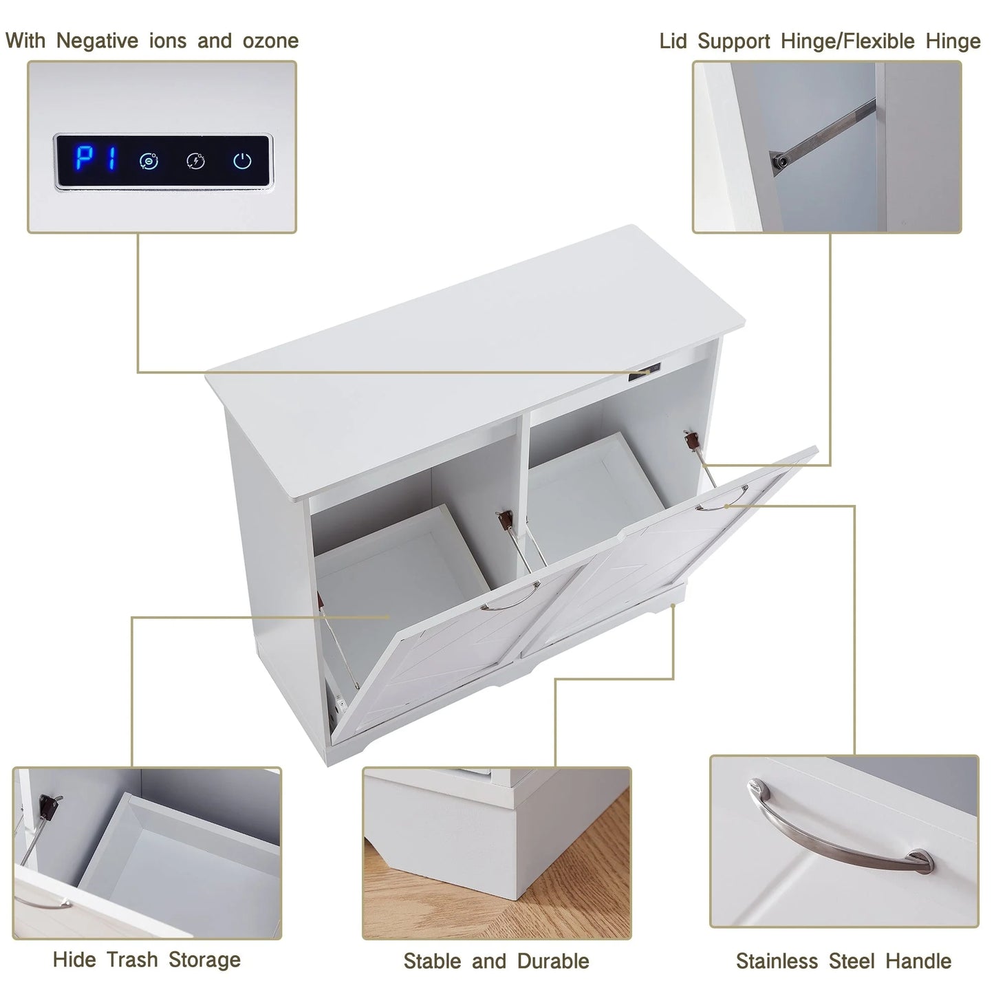 Double Tilt Out Trash Cabinet Free Standing 10 Gallon Recycling Trash Can Cabinet with negative ion and deodorizing function