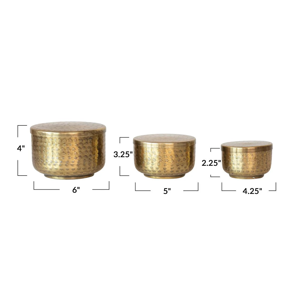 Hammered Debossed Aluminum Containers, Set of 3 - 6.0"L x 6.0"W x 4.0"H