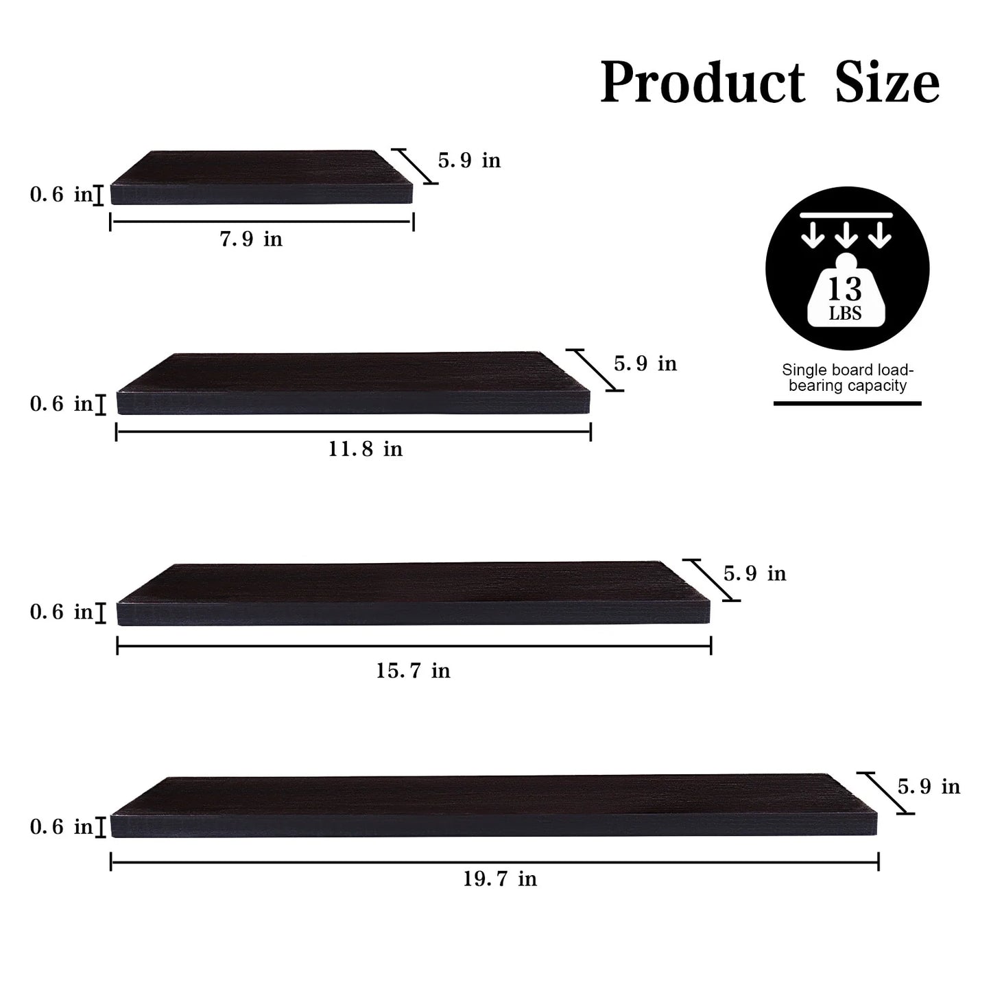 4Pcs Wood Floating Shelves Wall Mounted White Black Storage Shelf Set Home Decor