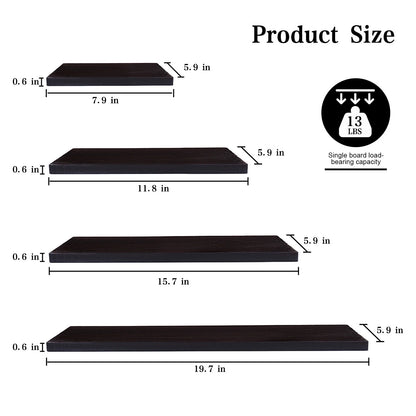 4Pcs Wood Floating Shelves Wall Mounted White Black Storage Shelf Set Home Decor