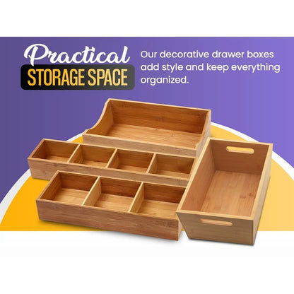 YBM HOME Bamboo 4 Compartment Organizer Tray for Drawers - 4 Compartment