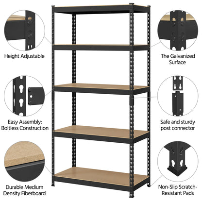 Yaheetech Metal Storage Shelving 5 Tiers Boltless Display Stand, L35.5 x W17.5 x H72 inch, Adjustable Racks