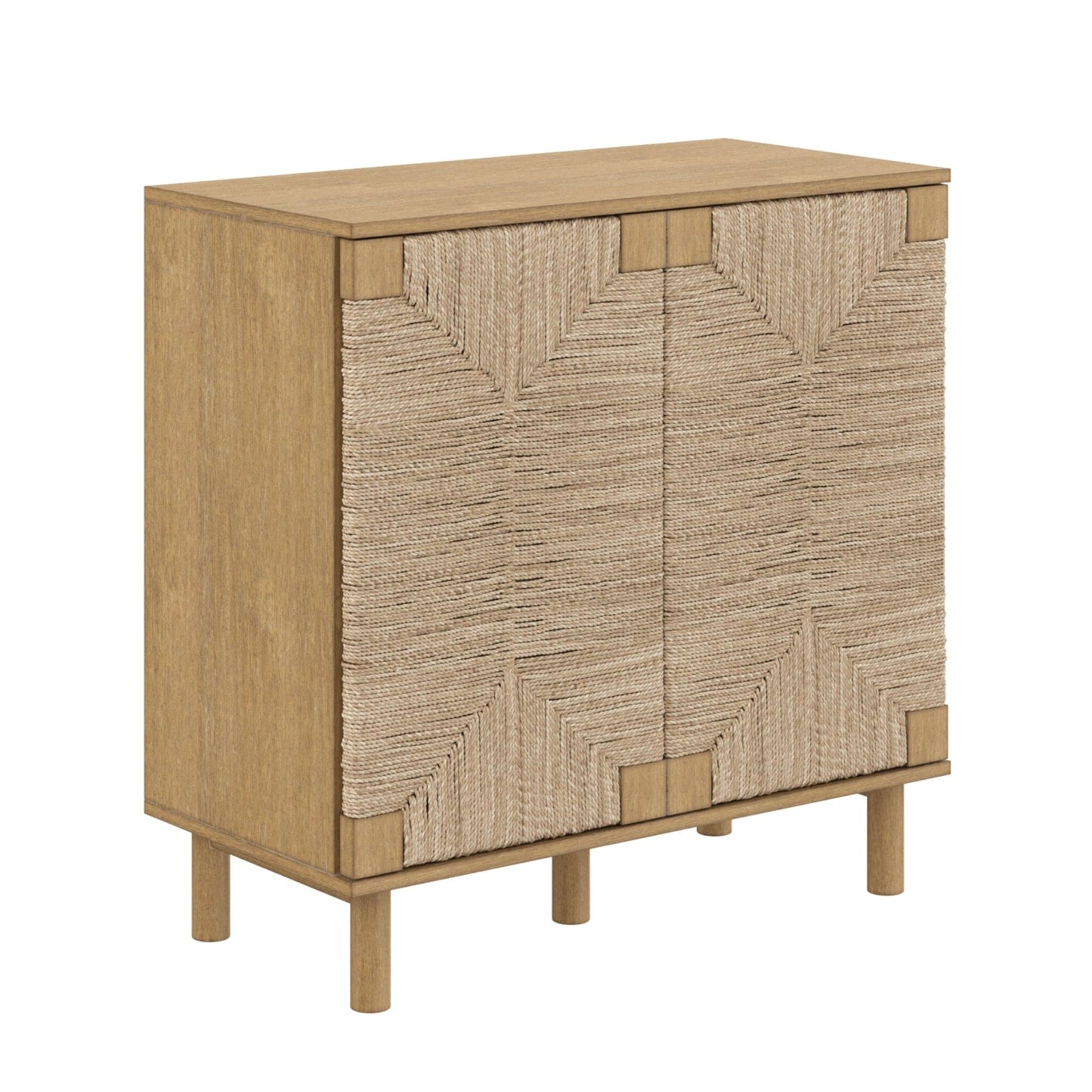 Nathan James Beacon Wood Accent Cabinet with Seagrass Doors and Adjustable Shelf