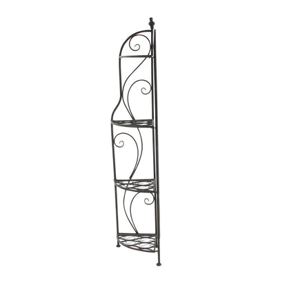 Metal Scroll Indoor Outdoor Arched Tall Folding Corner 4 Shelf Bakers Rack - Black - Roche River Decor