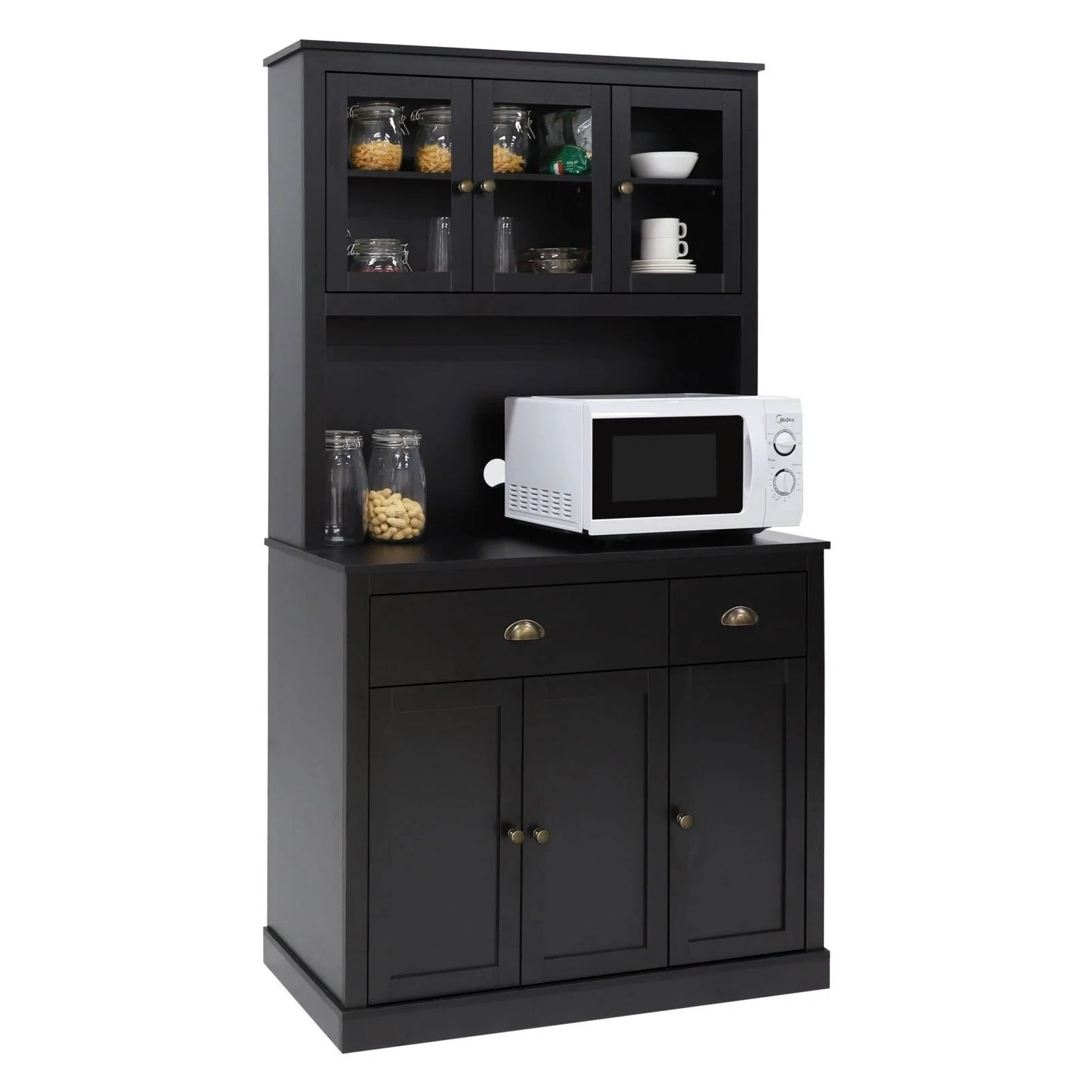VEIKOUS Pantry Kitchen Cabinet Storage with Microwave Stand and 3 Adjustable Shelves