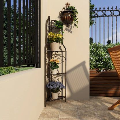 Metal Scroll Indoor Outdoor Arched Tall Folding Corner 4 Shelf Bakers Rack - Black - Roche River Decor