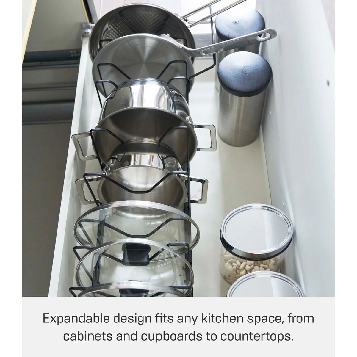 Yamazaki Home Adjustable Pot Lid Organizer, Steel - L 7.87 x W 17.72 x H 6.89 inches