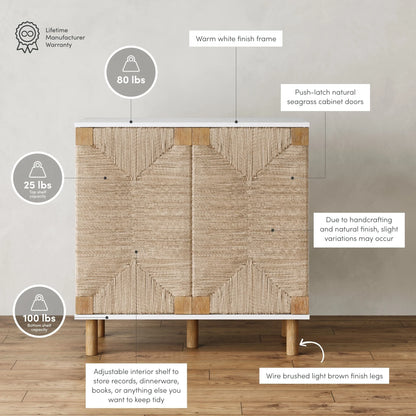 Nathan James Beacon Wood Accent Cabinet with Seagrass Doors and Adjustable Shelf