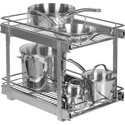 Hold N’ Storage Pull Out Cabinet Organizer 2 Tier – Heavy Duty Metal with Lifetime Limited Warranty - Anti Rust Chrome Finish