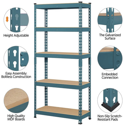 Yaheetech 5 Tiers Boltless Storage Shelf 330lb Capacity for Each Tier,Metal Frame MDF Wood Boards