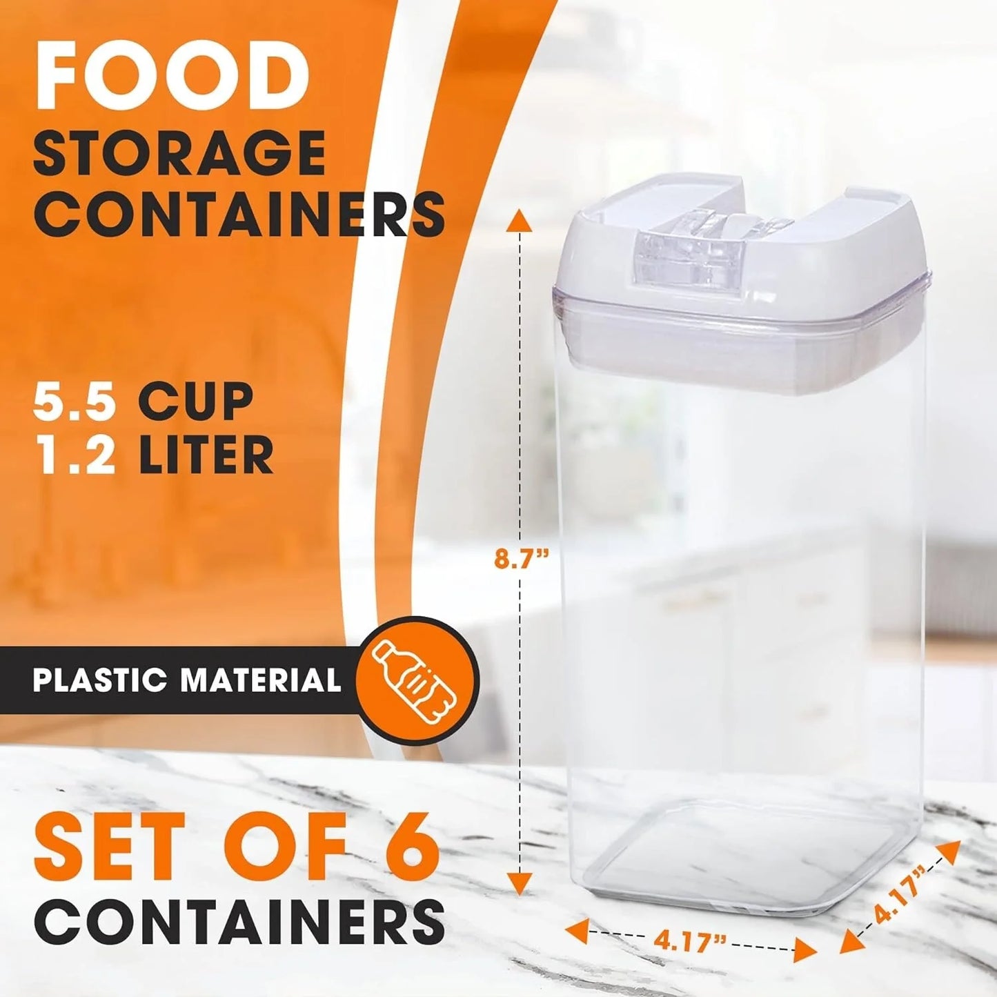 Cheer Collection Set of 6 Uniform Size Airtight Food Storage Containers