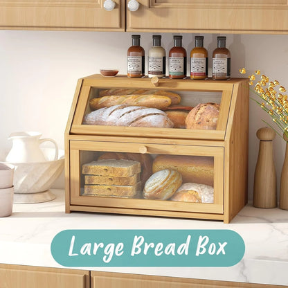 Bamboo Wood Large Capacity Bread Box Storage Bin