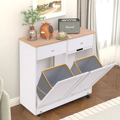 Erommy Tilt Out Trash Cabinet, Wooden Kitchen Trash Can Free Standing Waste Bin, Recycling Hideaway Garbage Can Holder
