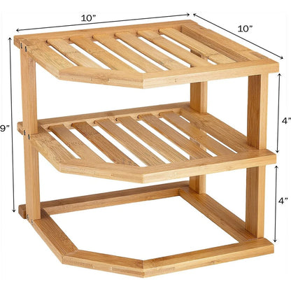 Bambusi Corner Kitchen Storage Shelf for Organizing Plates and Bowls