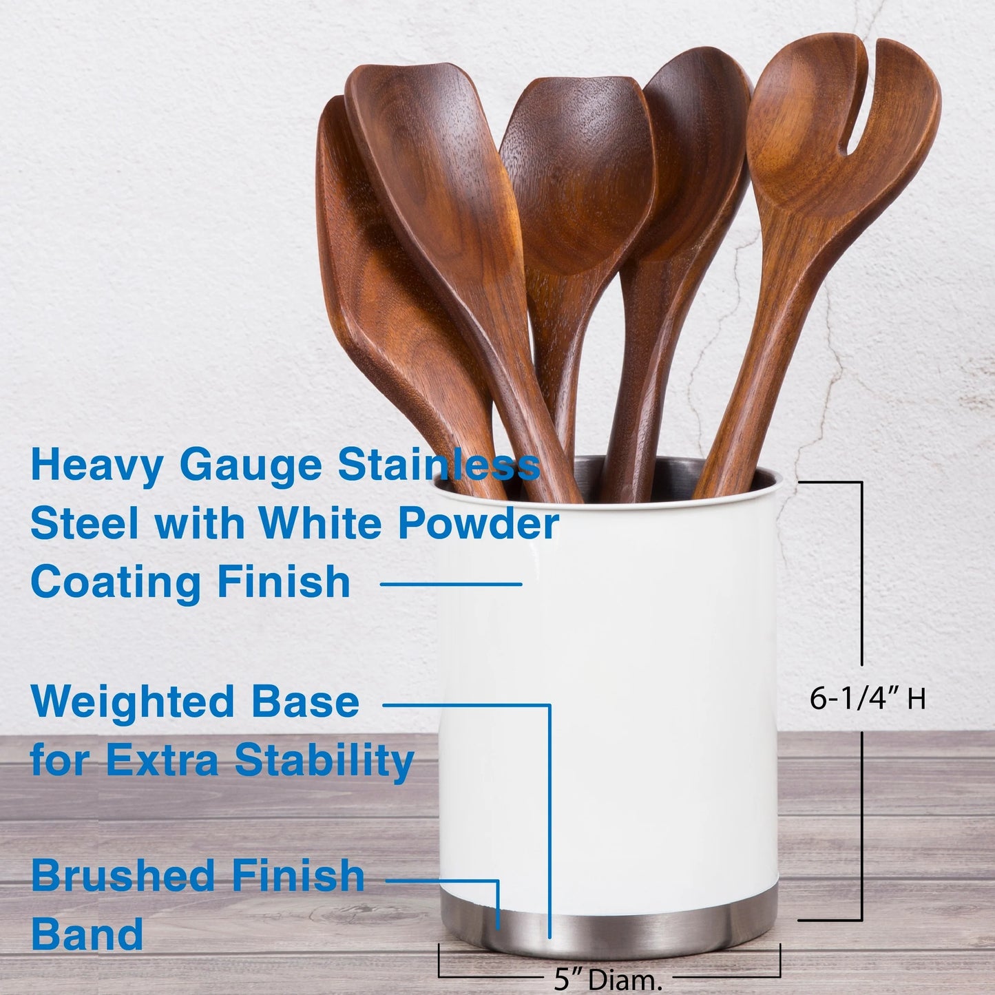 Creative Home Heavy Gauge Stainless Steel Large Tool Crock Utensil Holder Flatware Organizer, White Color