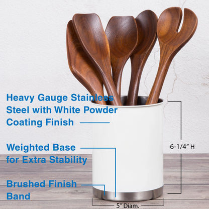 Creative Home Heavy Gauge Stainless Steel Large Tool Crock Utensil Holder Flatware Organizer, White Color
