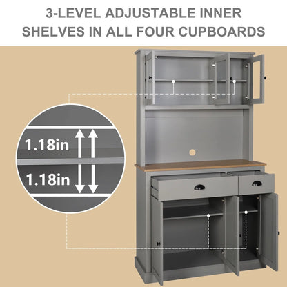 VEIKOUS Pantry Kitchen Cabinet Storage with Microwave Stand and 3 Adjustable Shelves