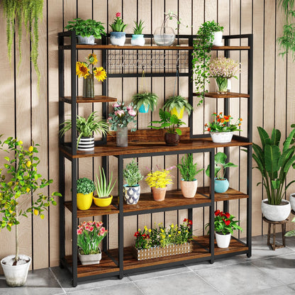 5-Tier Large Kitchen Bakers Rack, 55" Storage Shelf with 11 Hooks