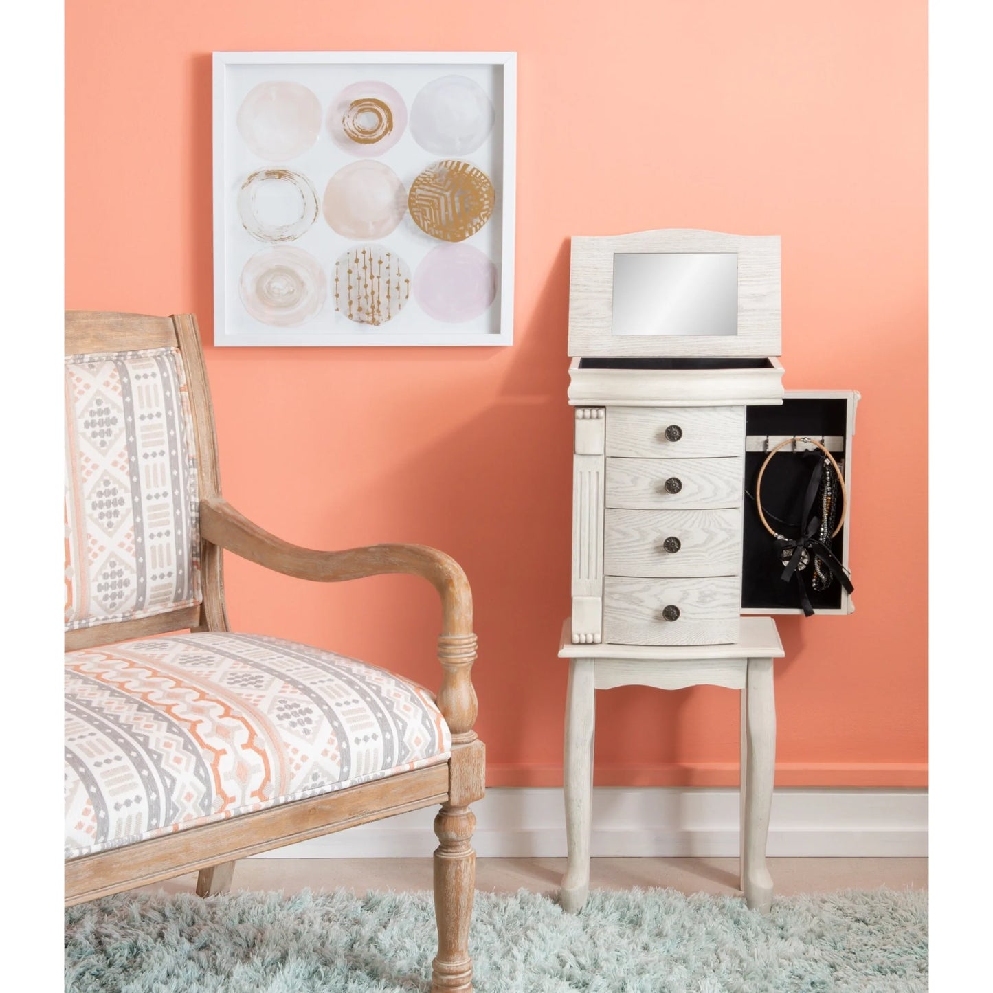 Jewelry Armoire with Storage Drawers - 35.25" - Cream