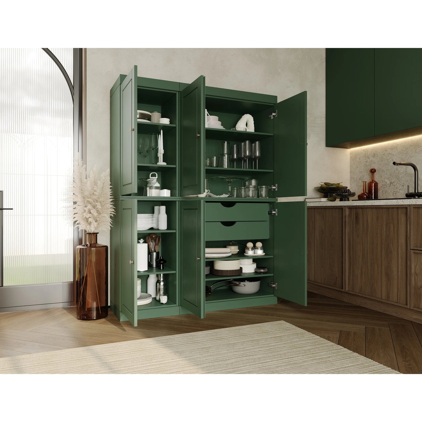 Palace Imports 100% Solid Wood China Pantry with Glass or Solid Wood Doors and 2-Drawers - 48.5" x 71.5"