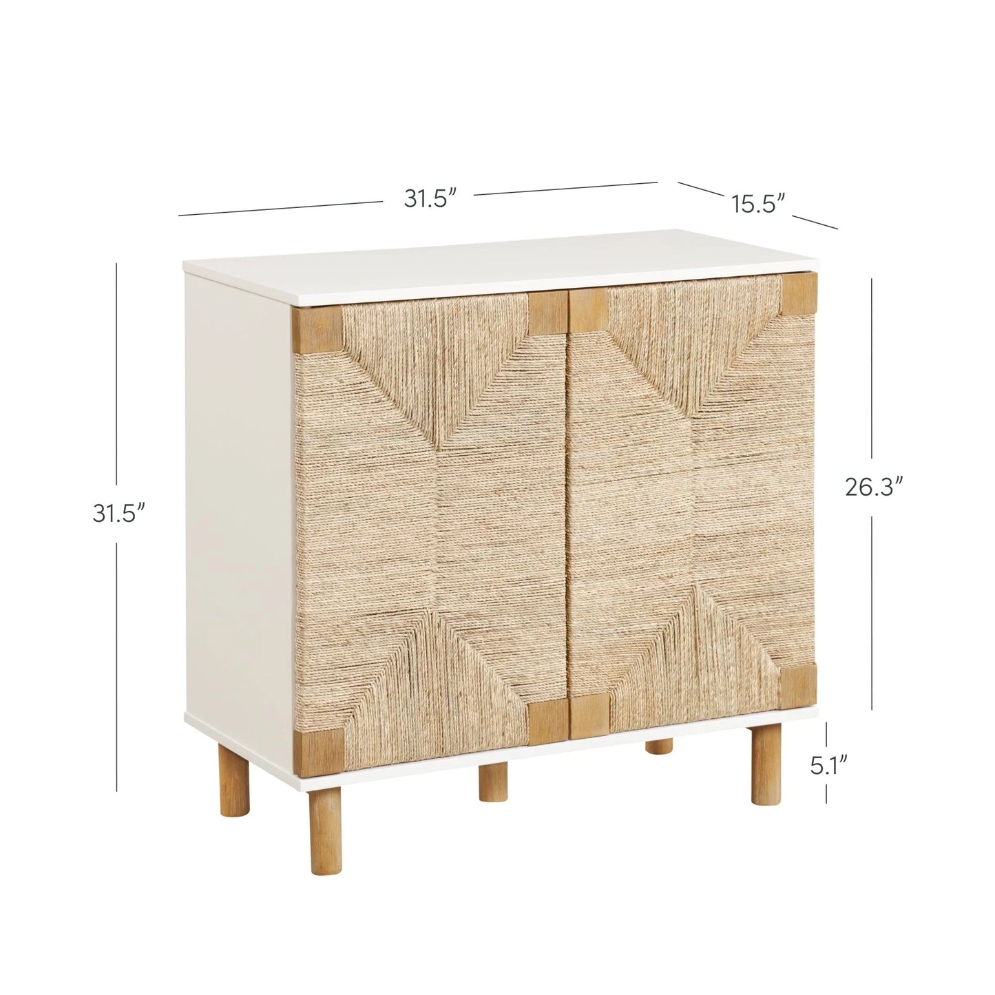 Nathan James Beacon Wood Accent Cabinet with Seagrass Doors and Adjustable Shelf