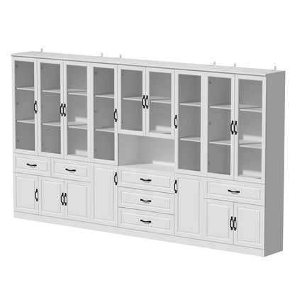 78.7"Modular White Curio Bookcase Cabinet w/Glass Doors Buffet Display