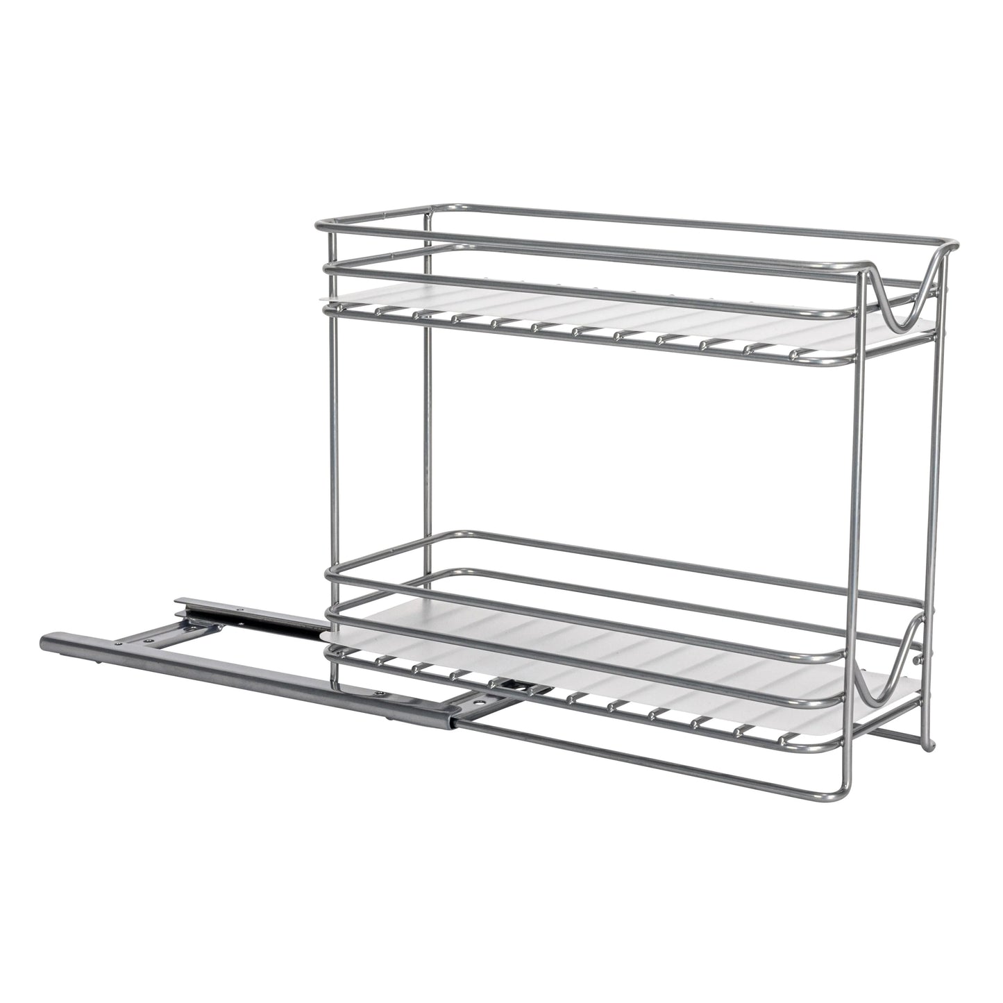 Household Essentials 2-Tier Brushed Nickel Spice Rack Organizer, Sliding Pantry Organizer