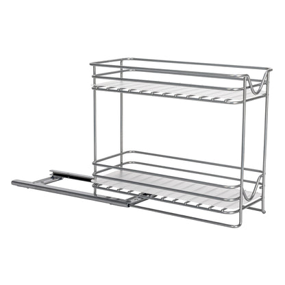 Household Essentials 2-Tier Brushed Nickel Spice Rack Organizer, Sliding Pantry Organizer